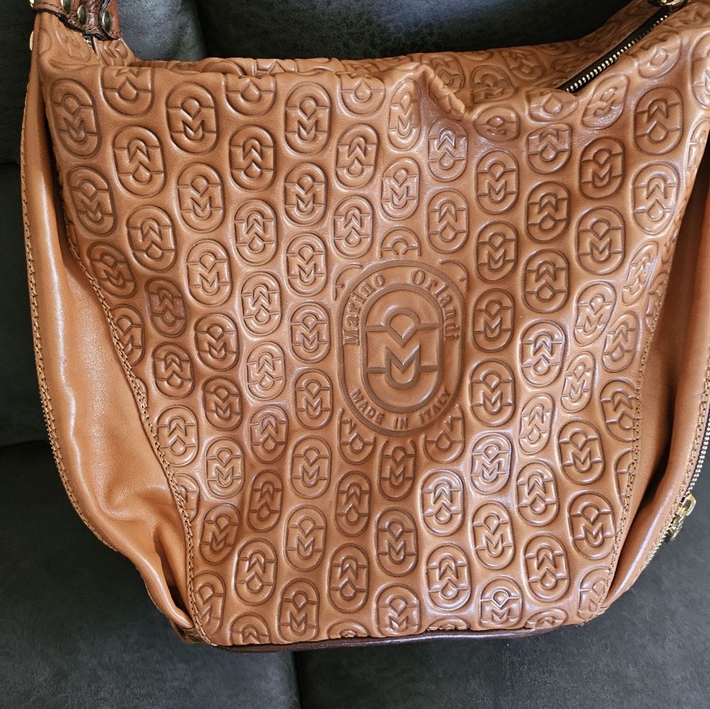 Marino Orlandi Brown Embossed Made In ITALY Hobo Bag